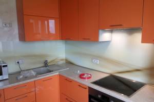 Фартук стекло фото: нежная абстракция, заказ #РРУТ-050, Оранжевая кухня.
