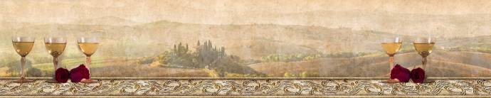 Скинали — Бокалы вина на фоне рисованного пейзажа