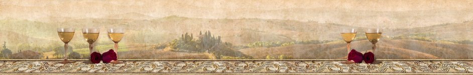 Скинали — Бокалы вина на фоне рисованного пейзажа
