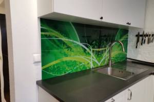 Фартук для кухни фото: абстракция в зеленых тонах, заказ #ИНУТ-10781, Белая кухня.