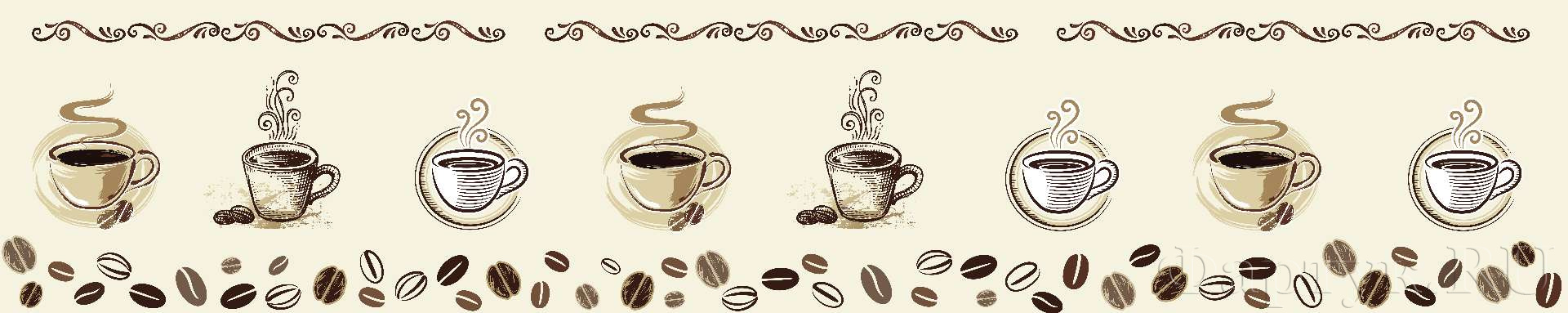Кофейные зерна и чашки горячего кофе