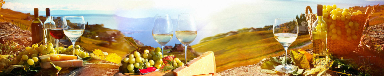 Скинали — Белое вино с ароматным сыром и виноградом на фоне полевых просторов 