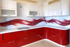 Скинали фото: красные абстрактные волны, заказ #УТ-517, Красная кухня.