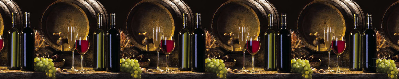Скинали — Бочки вина, винные бутылки и гроздь винограда