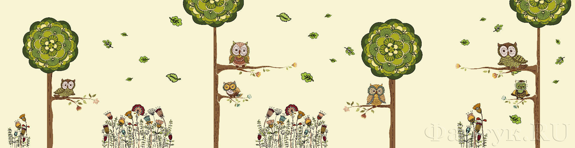 Мультяшные совы на деревьях