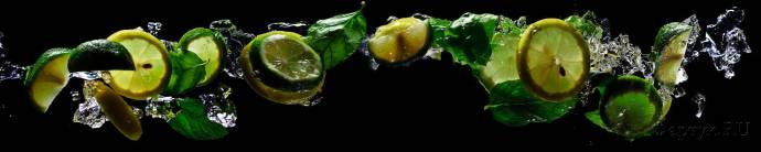 Скинали — Цитрусовые фрукты на черном фоне в брызгах воды 