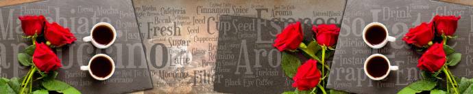 Скинали — Черный кофе и красная роза на фоне надписей 
