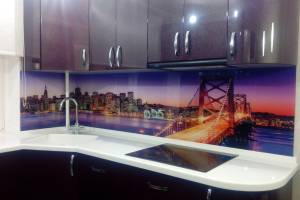 Фартук фото: фиолетовая панорама сан-франциско, заказ #ИНУТ-896, Фиолетовая кухня.