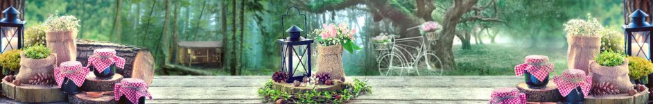 Скинали — Коллаж цветы и баночки на фоне природы