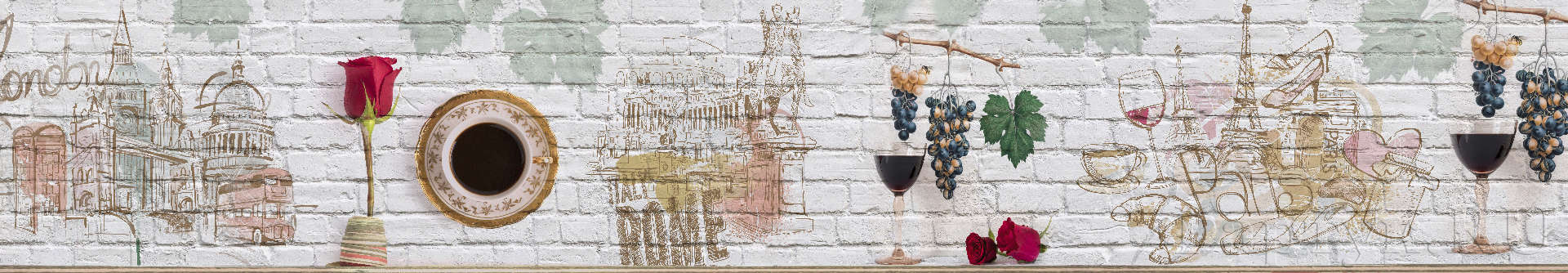 Графические рисунки: вино и виноград