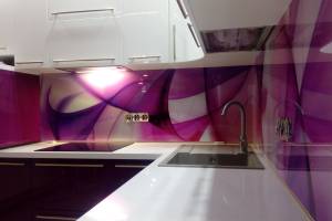 Фартук фото: абстракция разноцветные волны, заказ #ИНУТ-623, Фиолетовая кухня.
